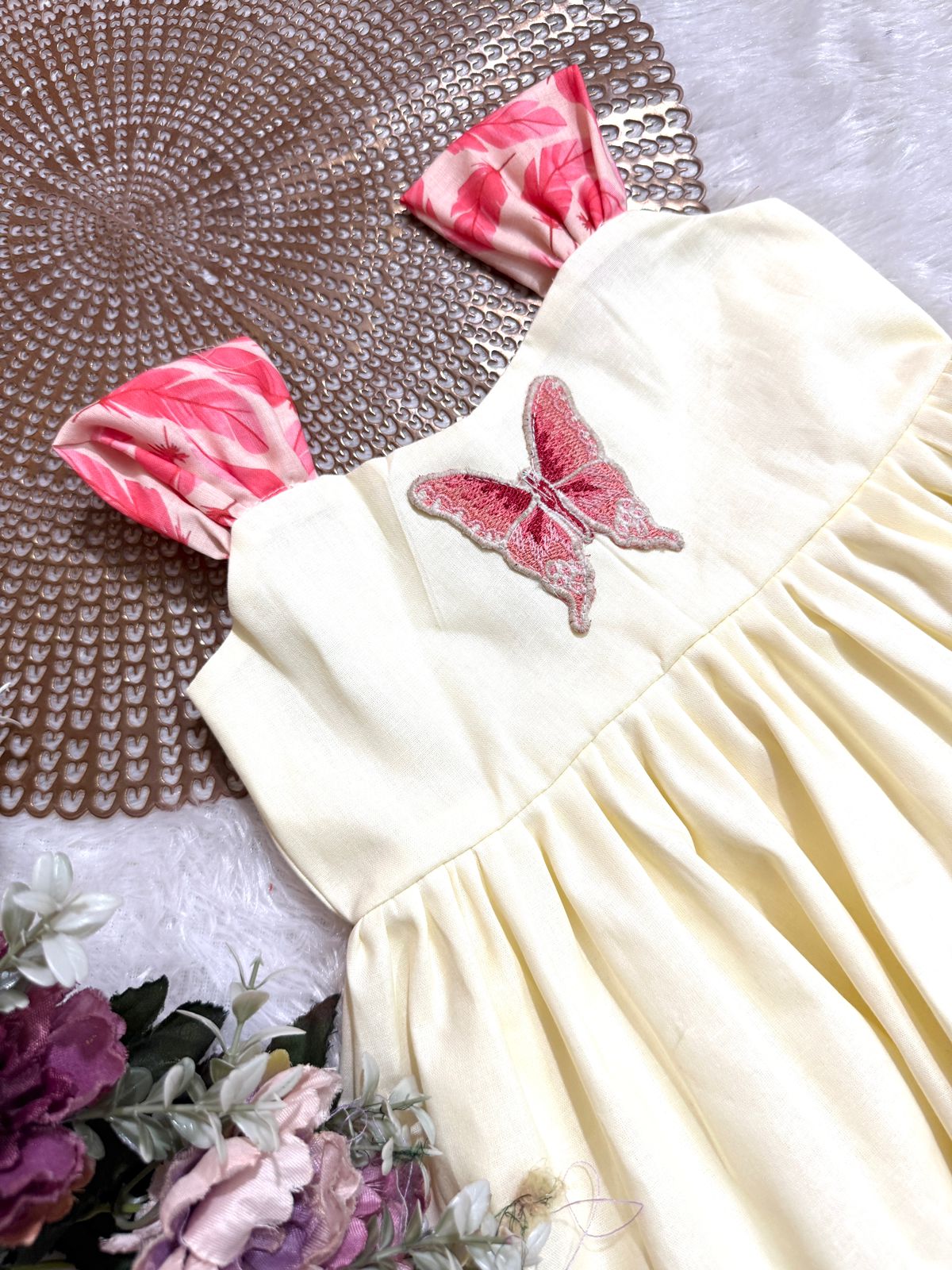 LITTLE WINGS - DC127 PEACH FEATHER BUTTERFLY FROCK