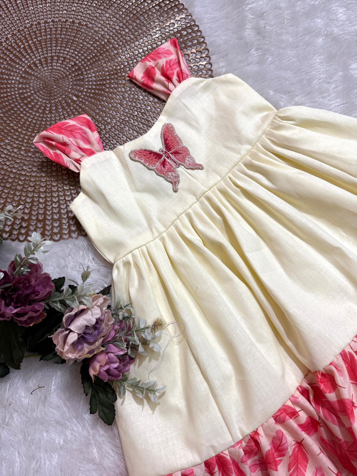 LITTLE WINGS - DC127 PEACH FEATHER BUTTERFLY FROCK