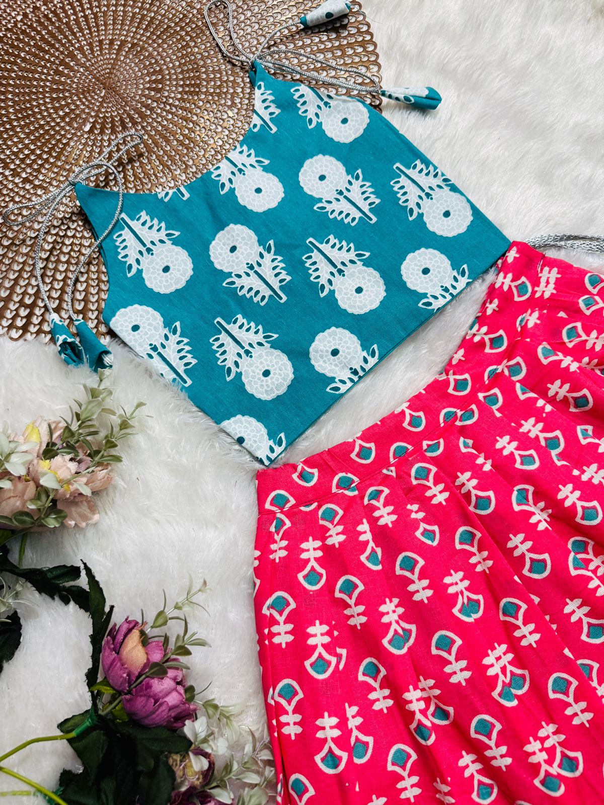 GLOW & FLOW  - CP002- BLUE PINK KNOTTED SKIRT SET