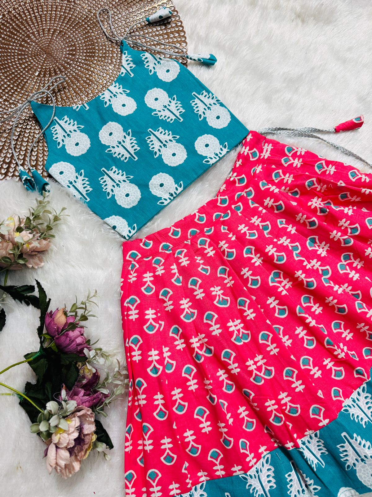 GLOW & FLOW  - CP002- BLUE PINK KNOTTED SKIRT SET