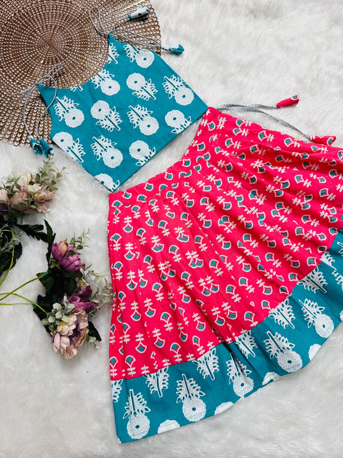 GLOW & FLOW  - CP002- BLUE PINK KNOTTED SKIRT SET