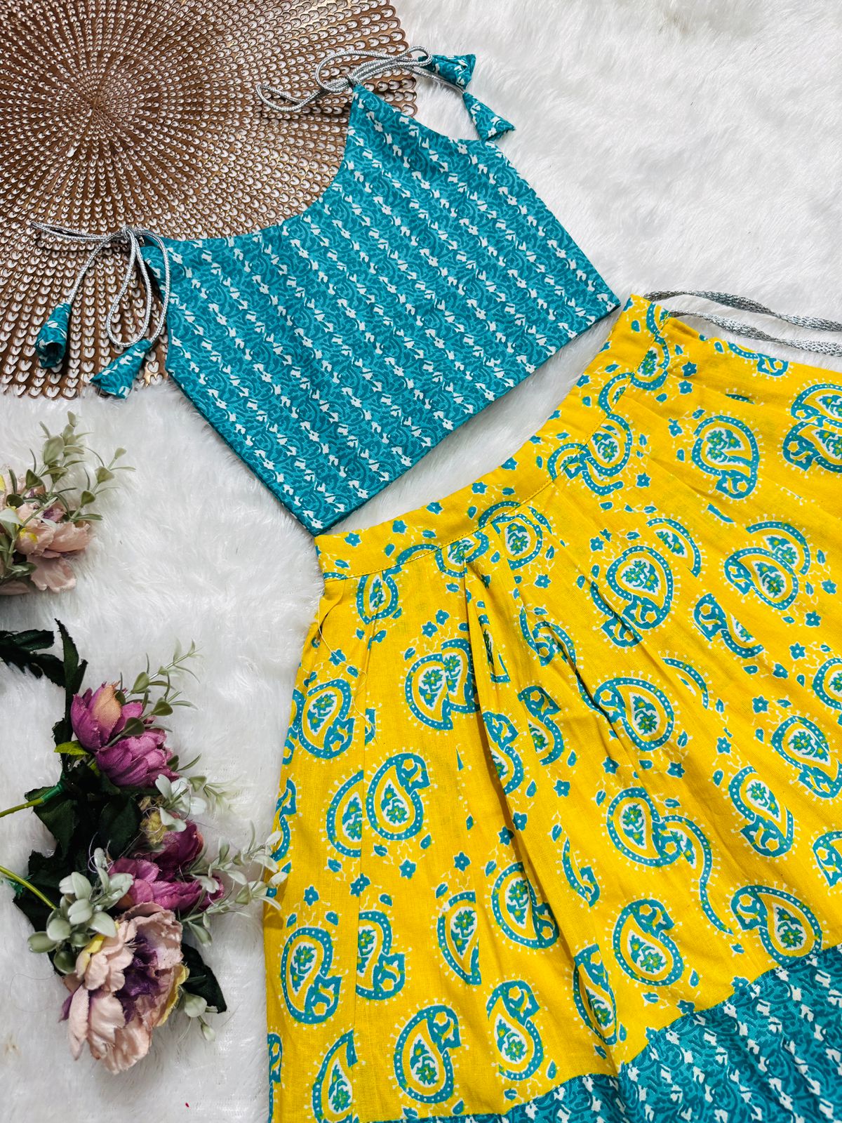 GLOW & FLOW -CP006-YELLOW BLUE KNOTTED SKIRT SET