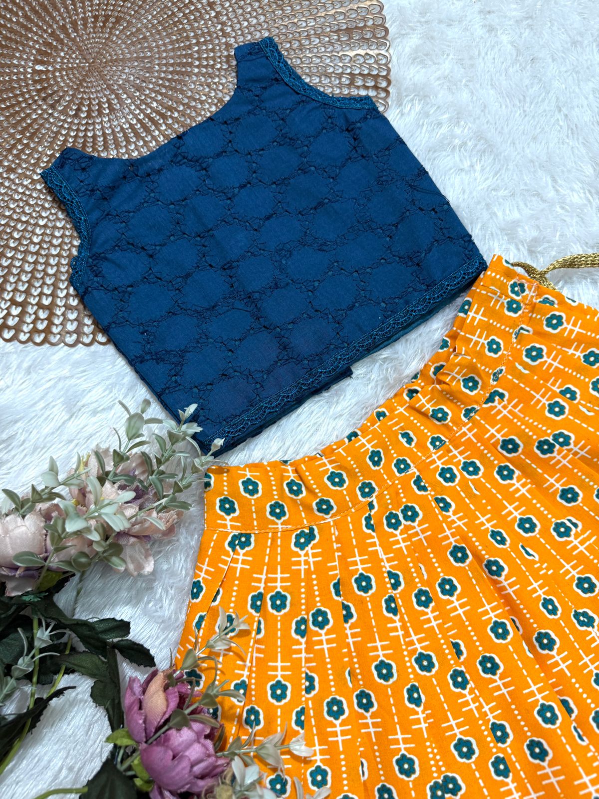 GLOW & FLOW -CP011 TEAL ORANGE SKIRT SET
