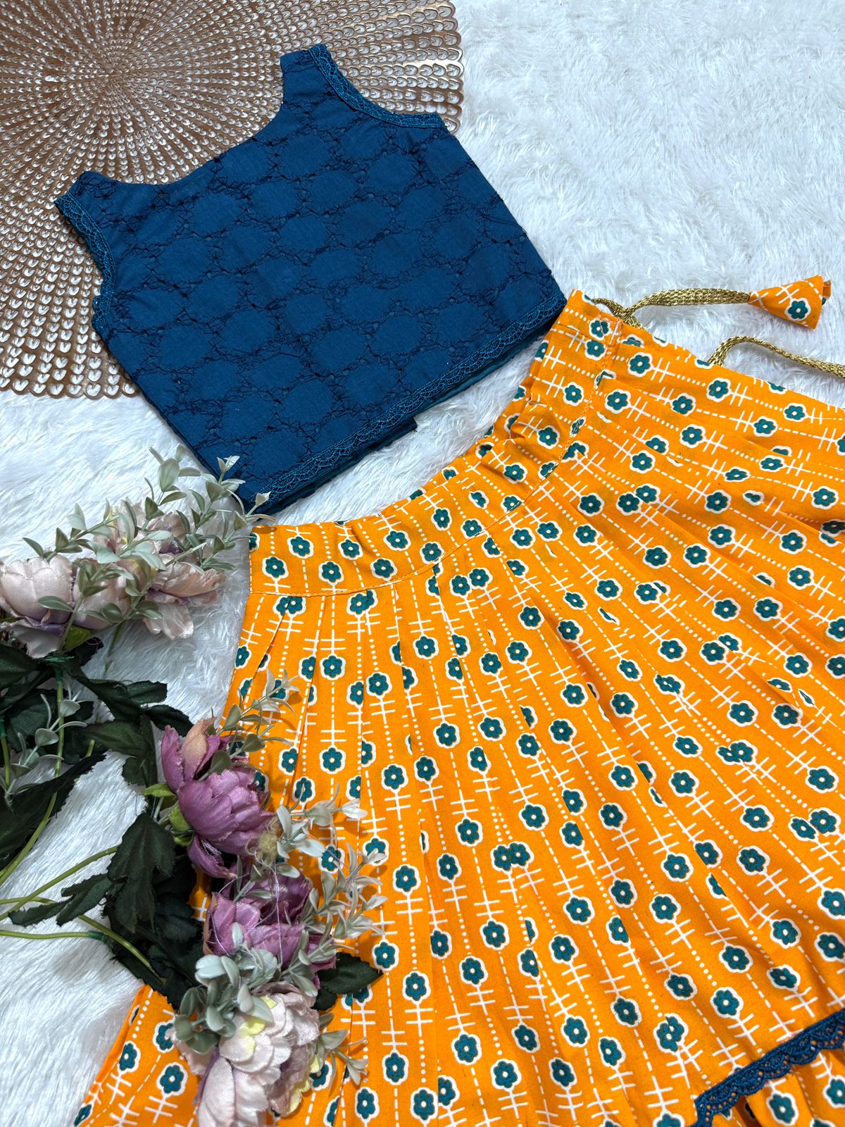 GLOW & FLOW -CP011 TEAL ORANGE SKIRT SET