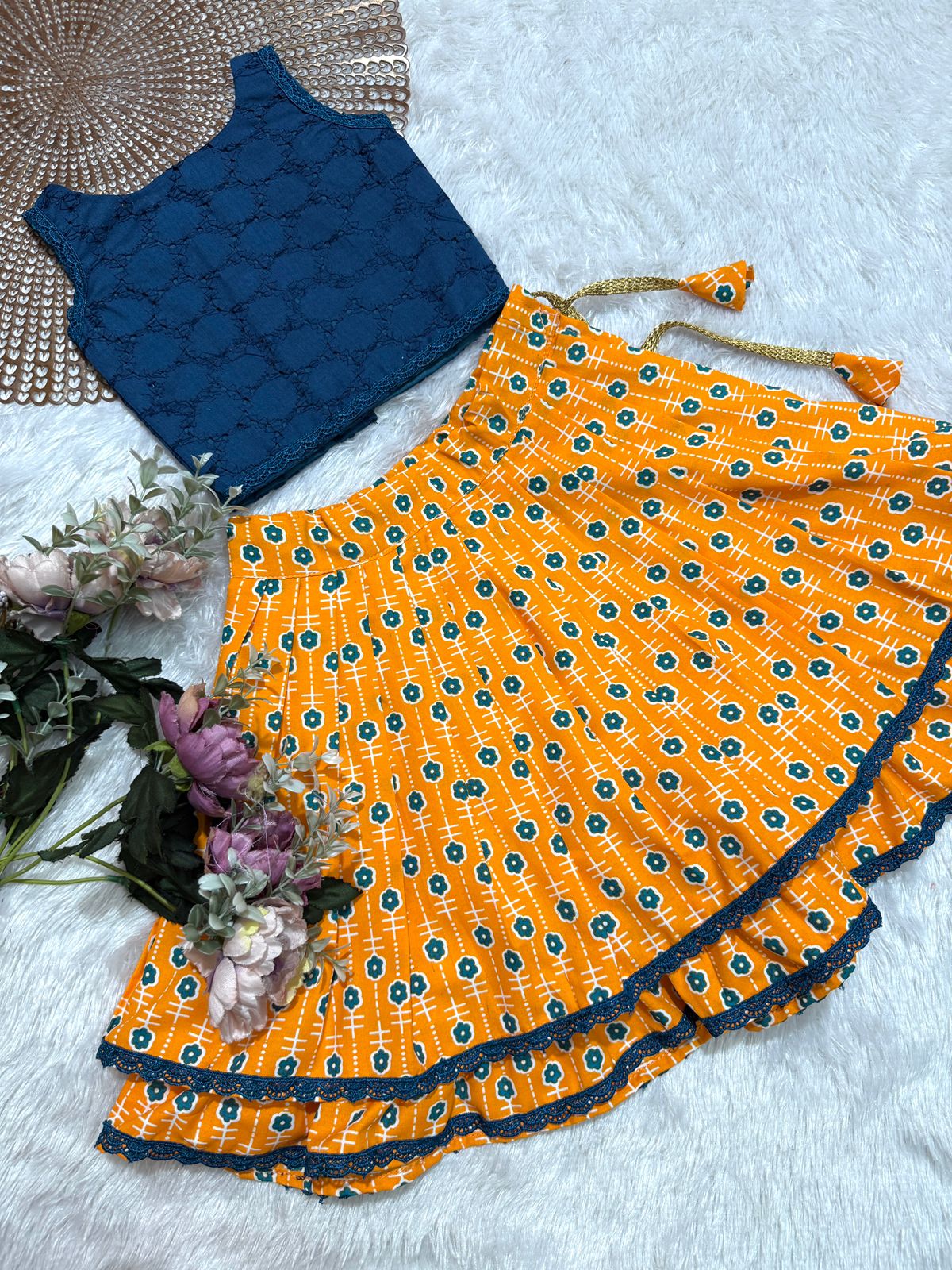 GLOW & FLOW -CP011 TEAL ORANGE SKIRT SET