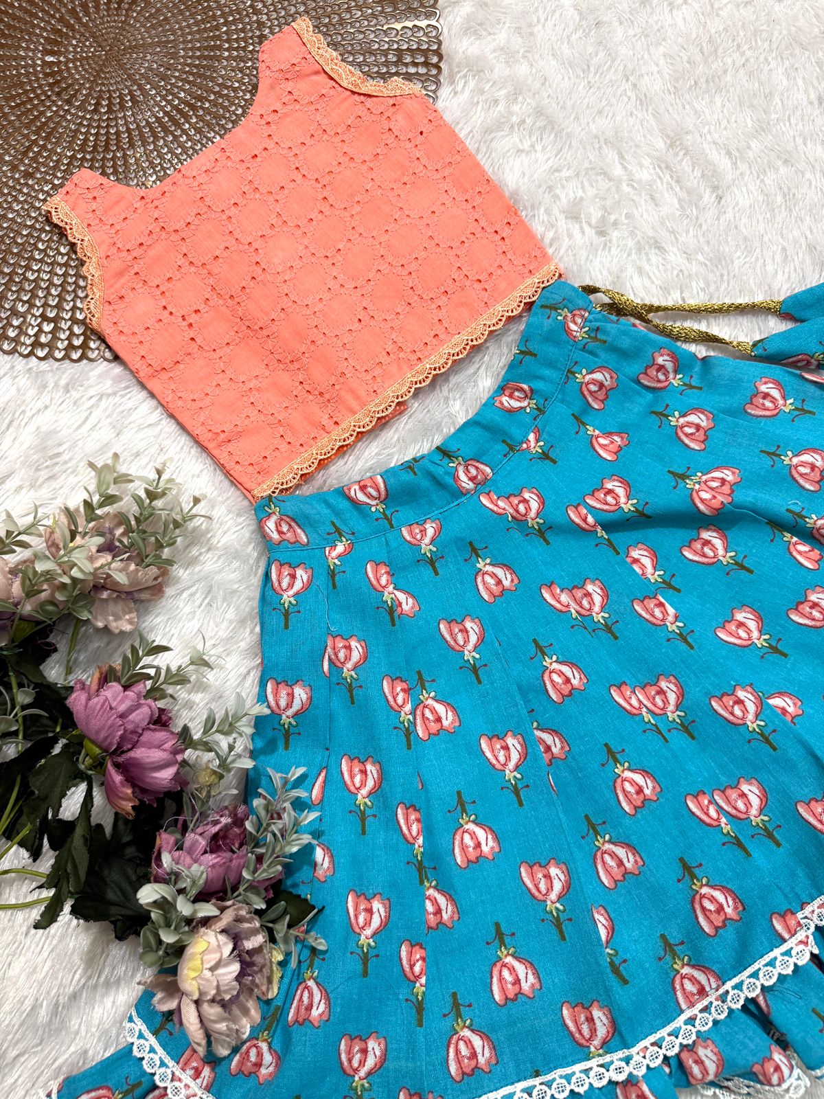 GLOW & FLOW -CP012 PEACH BLUE SKIRT SET