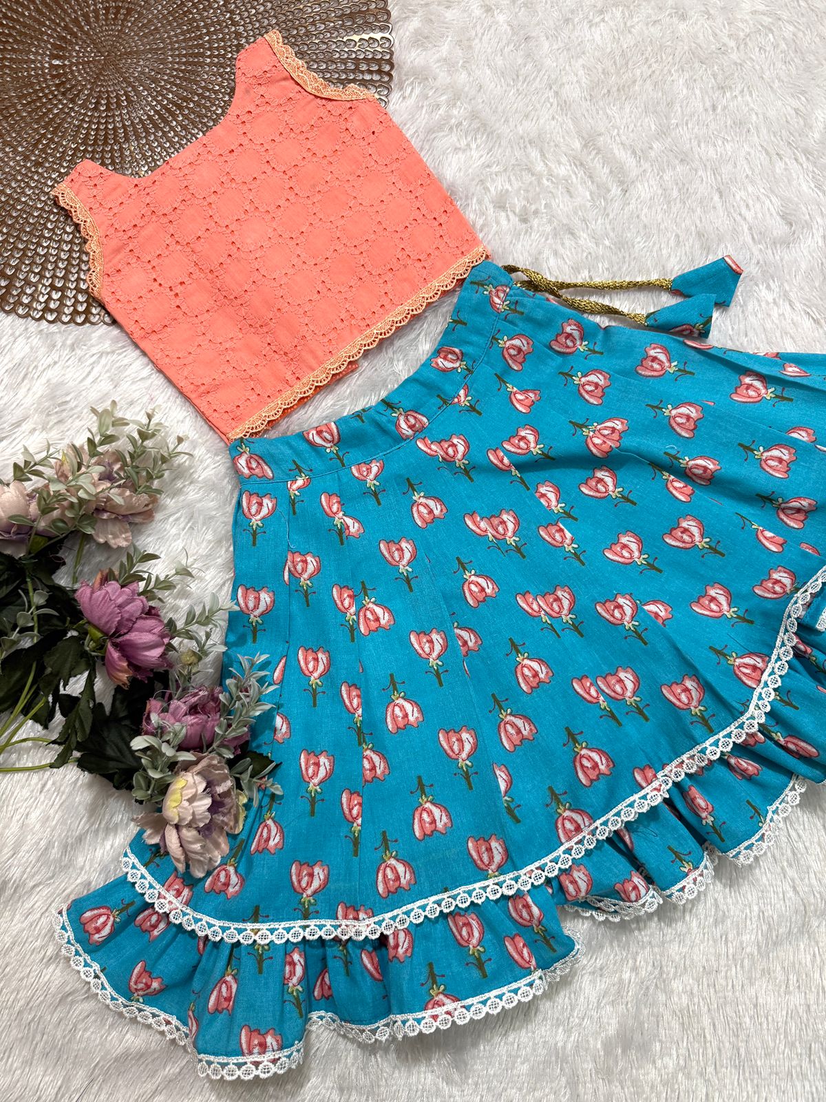 GLOW & FLOW -CP012 PEACH BLUE SKIRT SET
