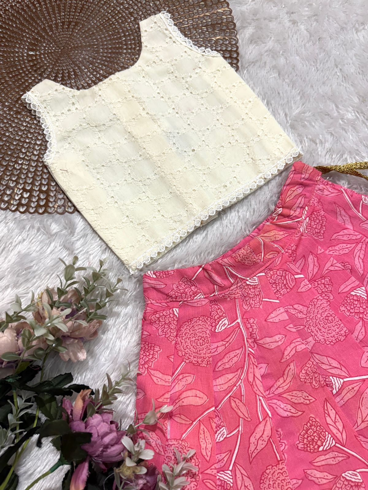 GLOW & FLOW -CP014 WHITE PINK SKIRT SET