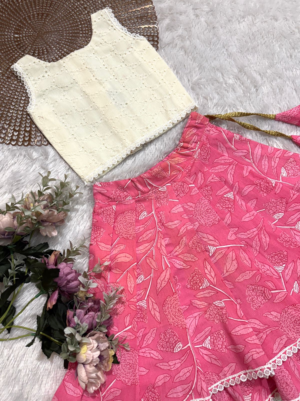 GLOW & FLOW -CP014 WHITE PINK SKIRT SET