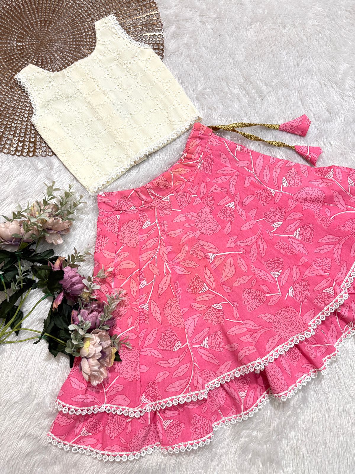 GLOW & FLOW -CP014 WHITE PINK SKIRT SET