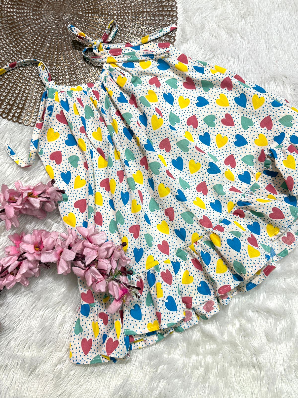 MINI GLOW- CP023 MULTI COLOUR HEART KNOTTED FROCK