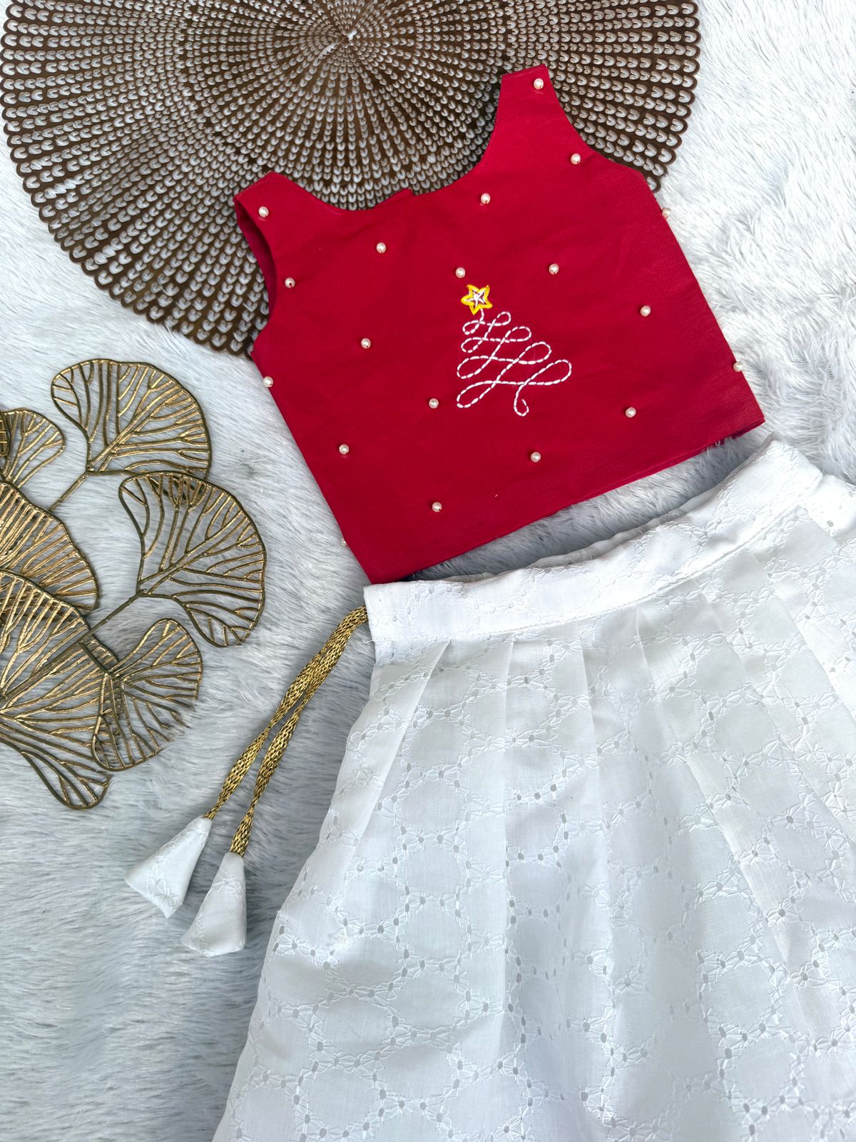 MERRY MINIMUSS- CP029-RED WHITE CHRISTMAS TREE SKIRT SET