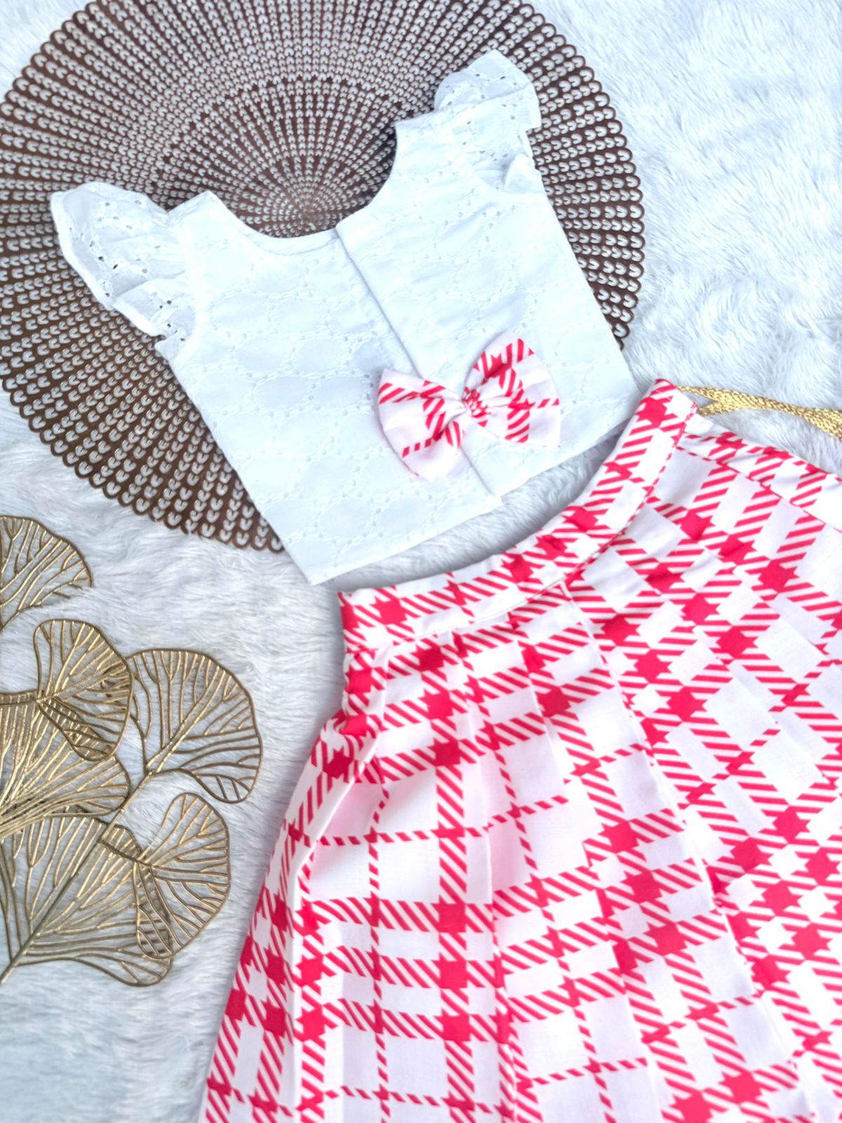 MERRY MINIMUSS- CP028-RED WHITE CHECKS SKIRT SET