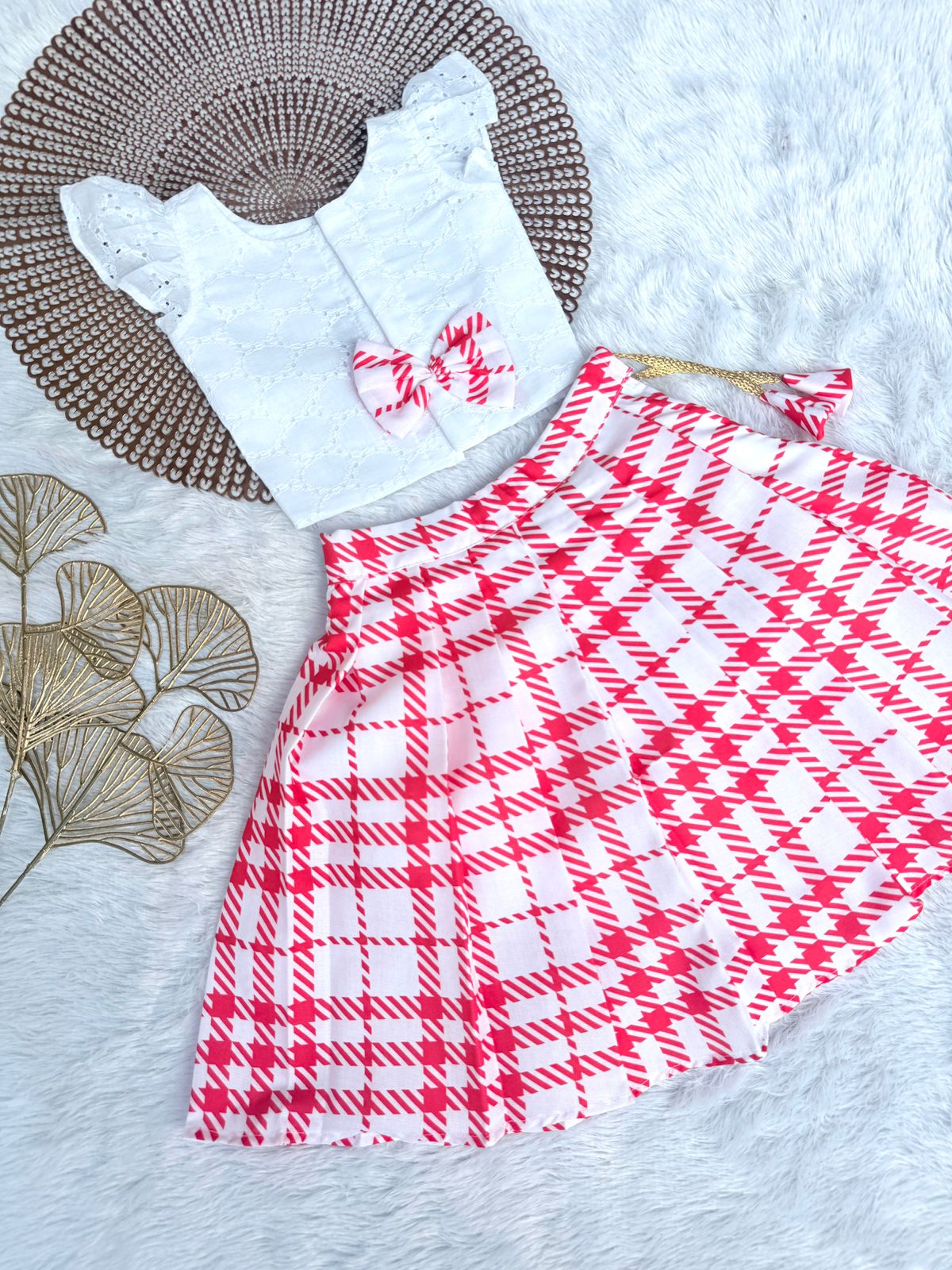 MERRY MINIMUSS- CP028-RED WHITE CHECKS SKIRT SET