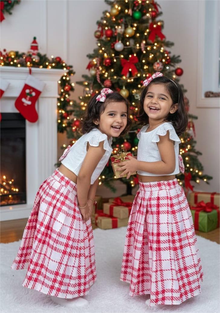 MERRY MINIMUSS- CP028-RED WHITE CHECKS SKIRT SET