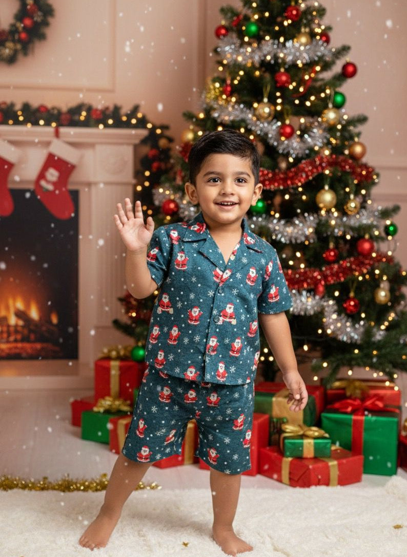 MERRY MINIMUSS- CP036-SANTA TEAL BOYS CO-ORD SET