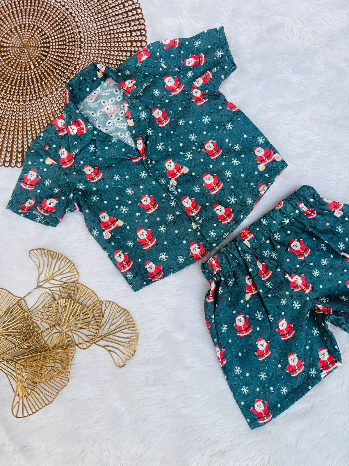 MERRY MINIMUSS- CP036-SANTA TEAL BOYS CO-ORD SET