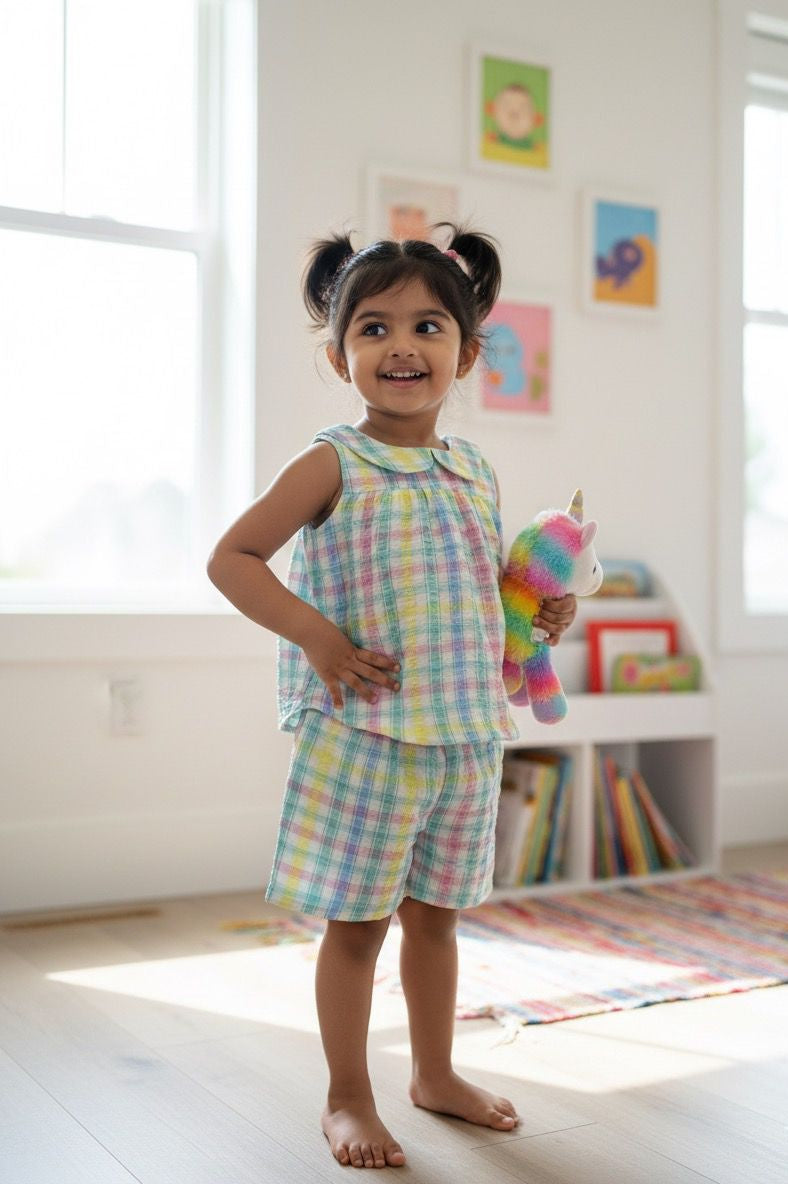 Twinkle - CP041-MULTI COLOR BLUE CHECKED CO-CORD SET