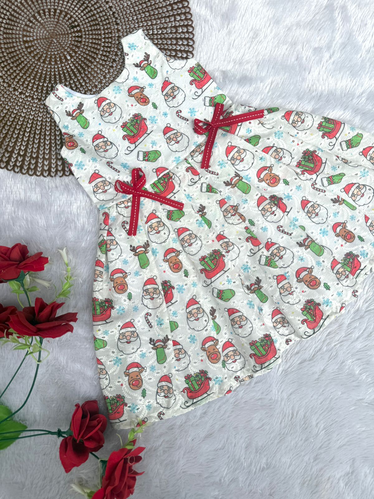 MERRY MINIMUSS- CP044-WHITE SANTA BOW FROCK