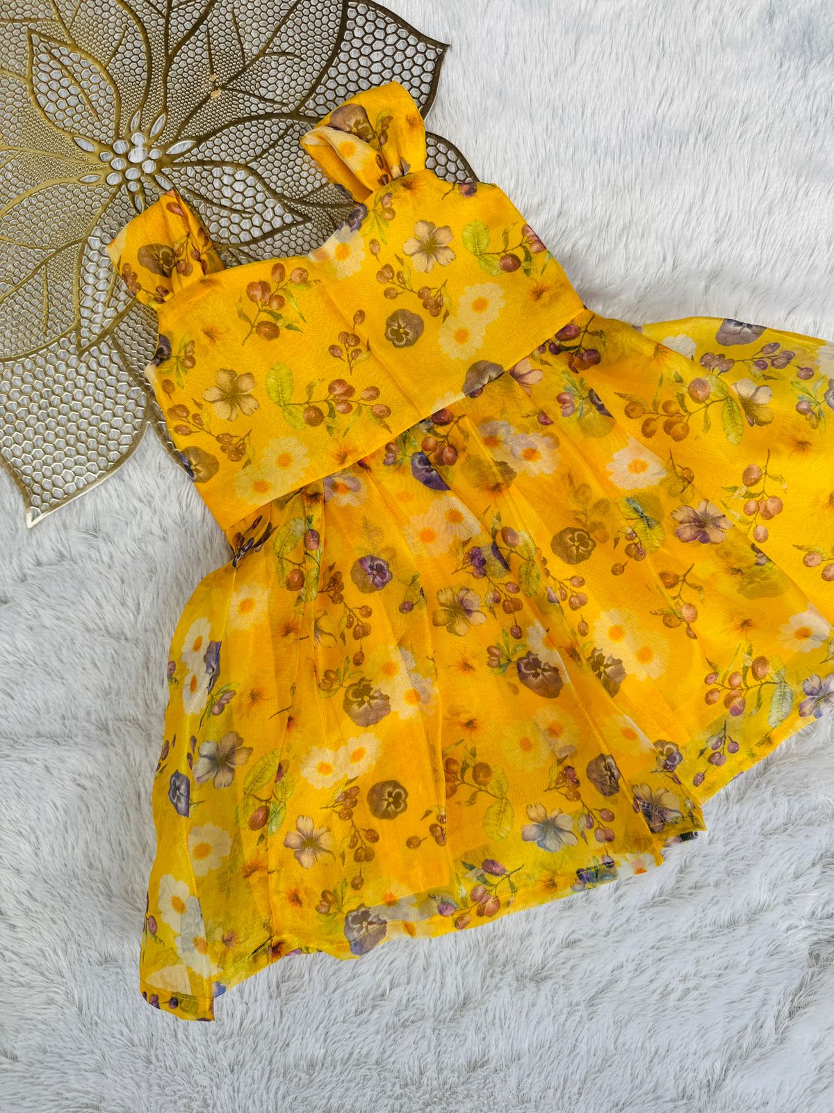 BUBBLY BLOSSOM- CP051-YELLOW ORGANZA FROCK