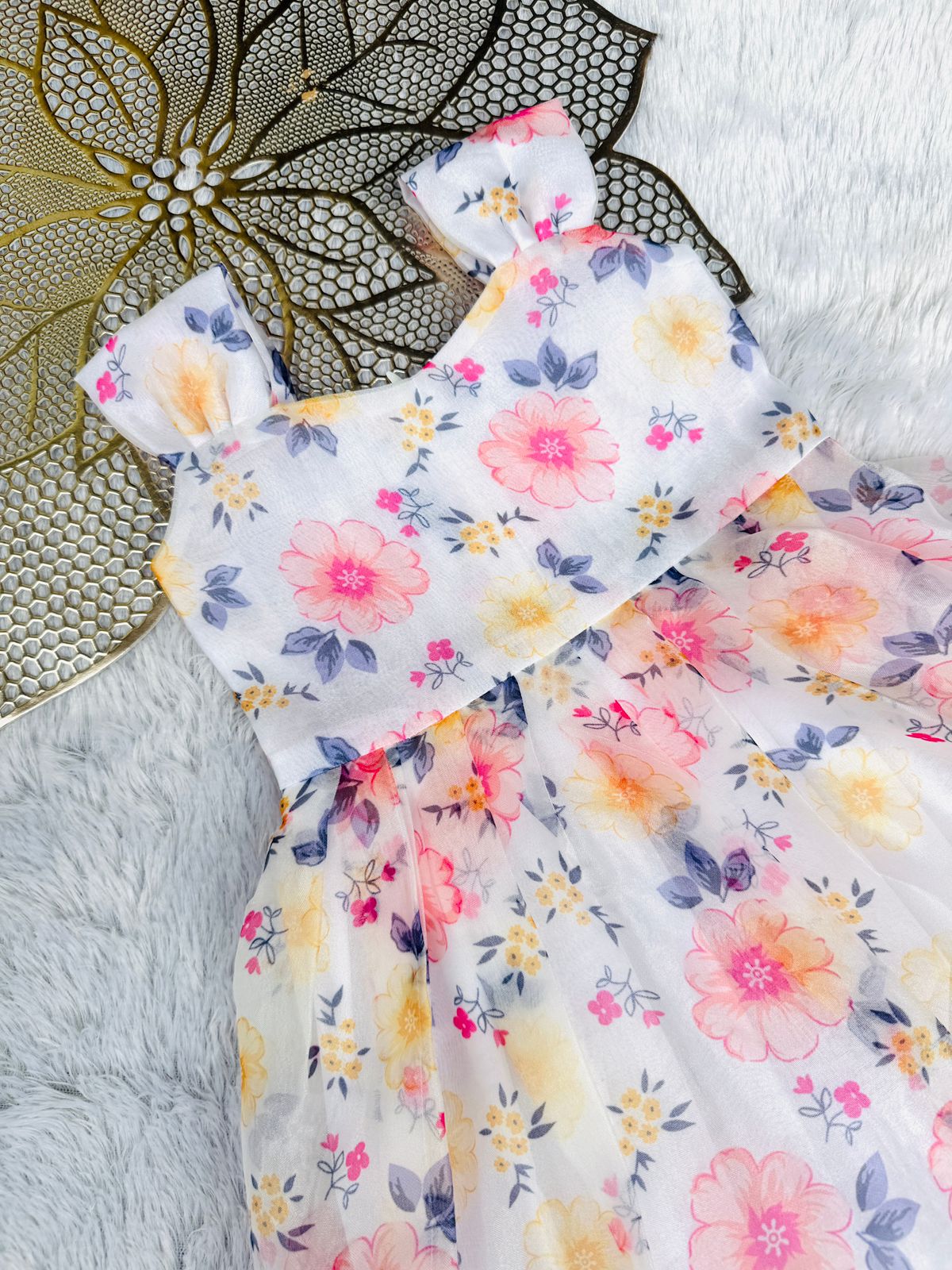 BUBBLY BLOSSOM- CP054-WHITE FLORAL ORGANZA FROCK