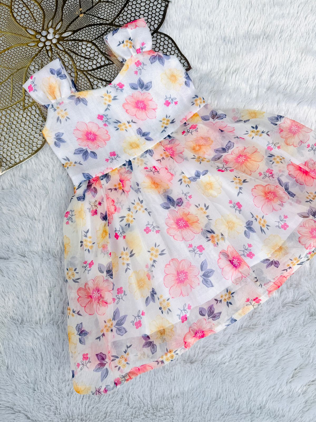 BUBBLY BLOSSOM- CP054-WHITE FLORAL ORGANZA FROCK