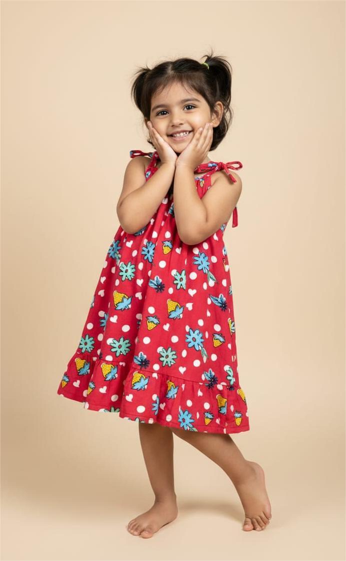 MINI GLOW- CP020 PINK FLORAL KNOTTED FROCK