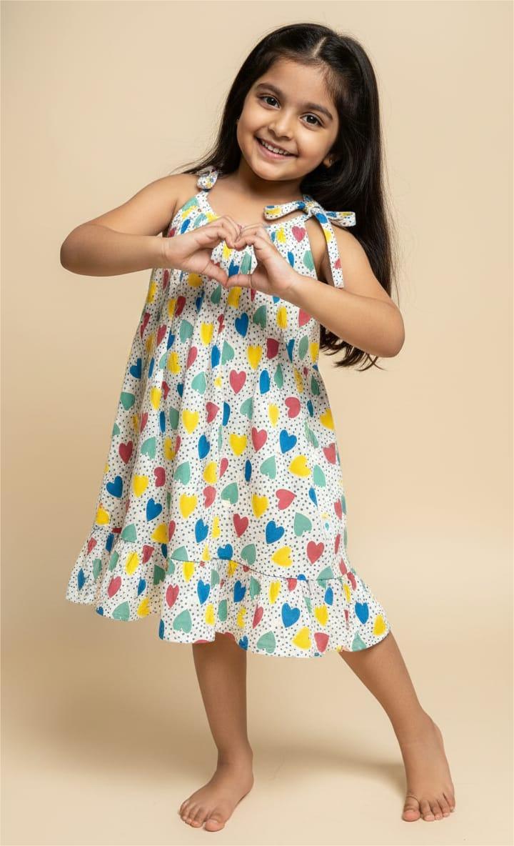 MINI GLOW- CP023 MULTI COLOUR HEART KNOTTED FROCK