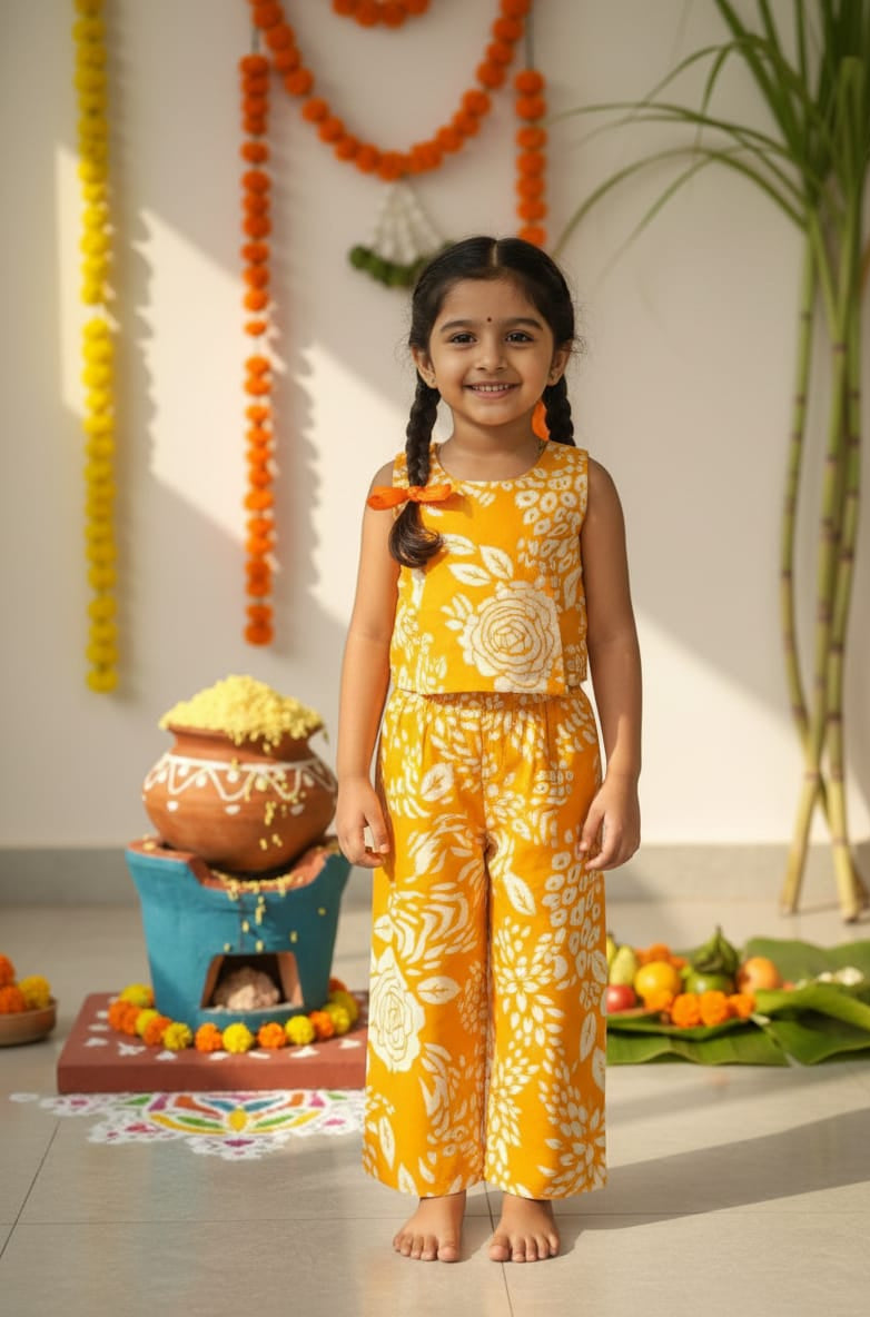 Twinkle - CP058- YELLOW FLORAL CROP TOP AND ANKLE LENGTH PANT