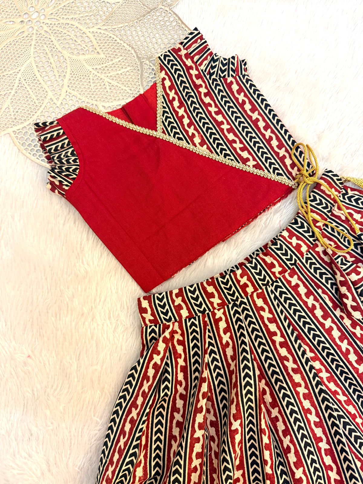 TINY DESI -CP060 PONGAL & MAKAR SANKRANTI RED STRIPES SKIRT SET