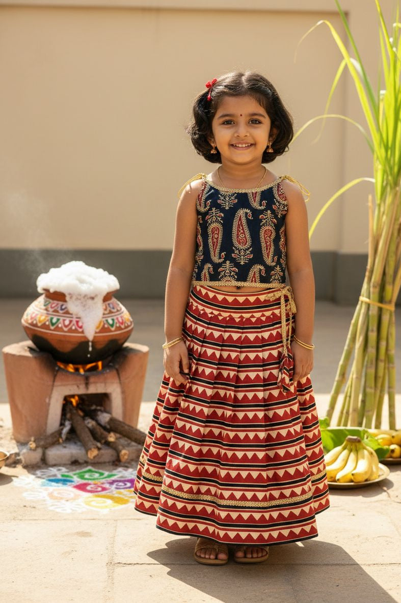 TINY DESI -CP061 PONGAL & MAKAR SANKRANTI BLACK RED SKIRT SET