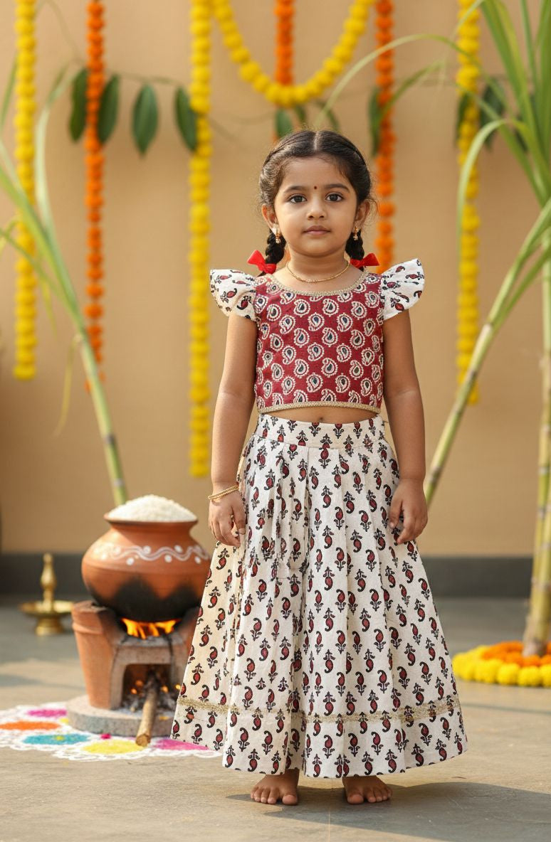 TINY DESI -CP063 PONGAL & MAKAR SANKRANTI HALFWHITE SKIRT SET