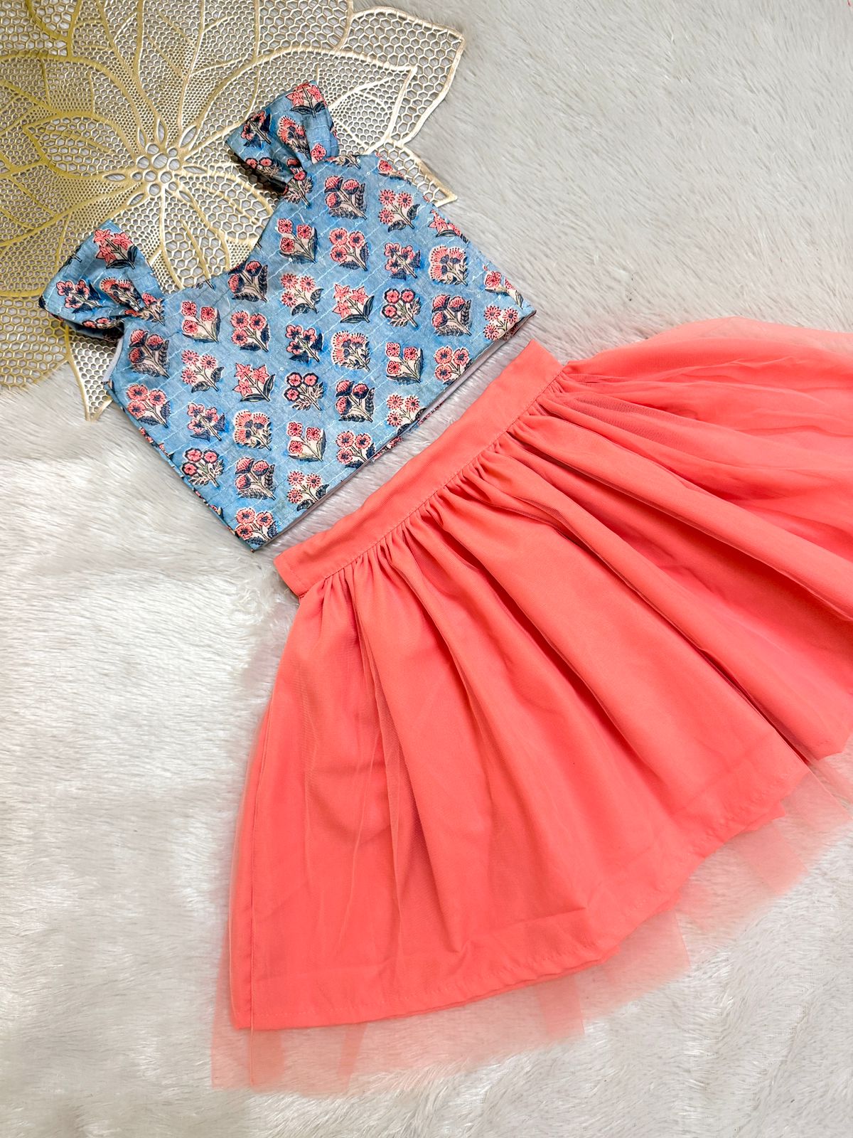SUMMER CIRCUS-CP065 PONGAL PEACH SKIRT & TOP SET