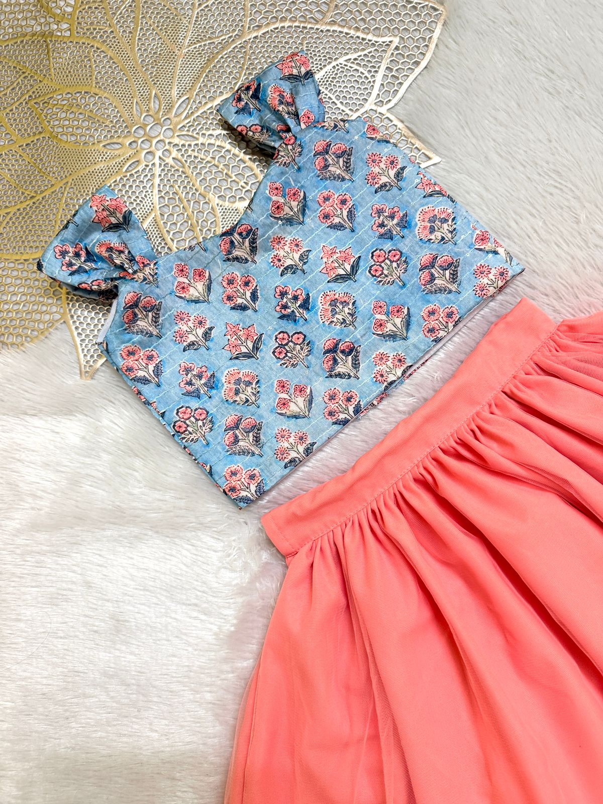 SUMMER CIRCUS-CP065 PONGAL PEACH SKIRT & TOP SET