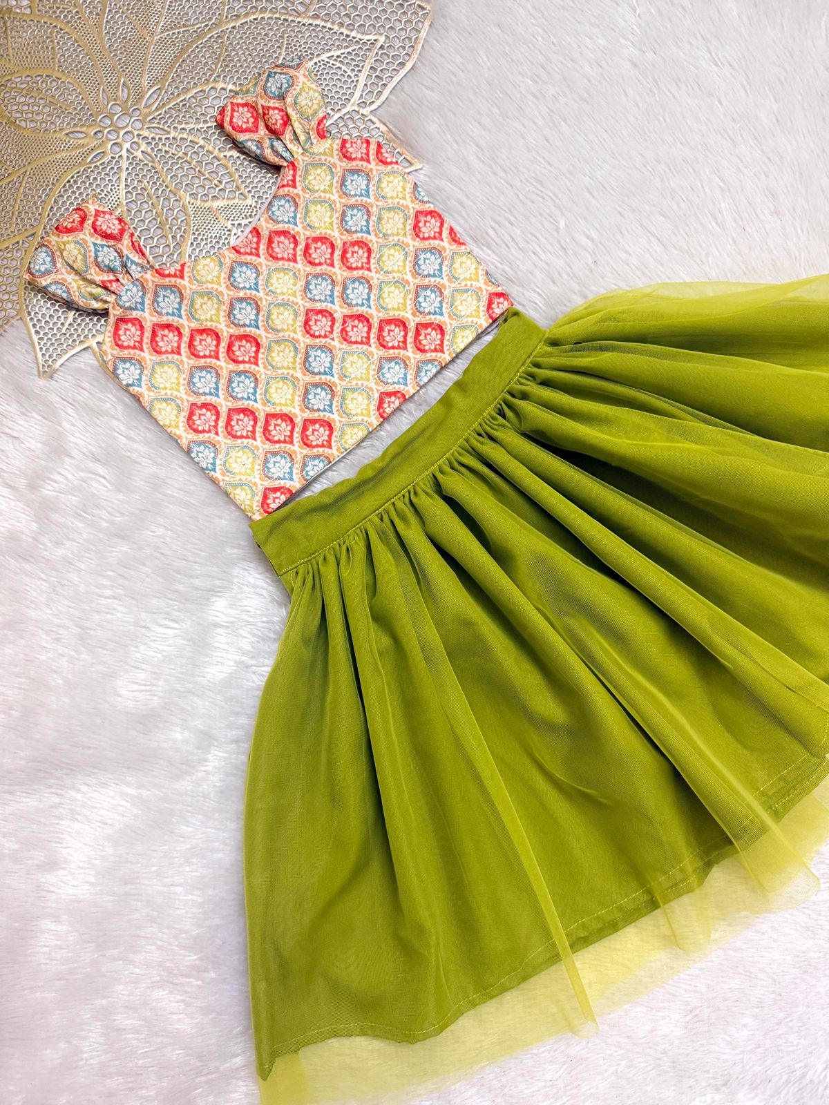 SUMMER CIRCUS-CP066 PONGAL GREEN SKIRT & TOP SET