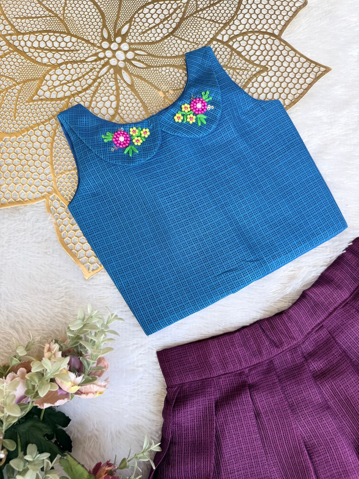 BABY BLOOM - CP072-BLUE & PURPLE KOTA DORIA SKIRT SET