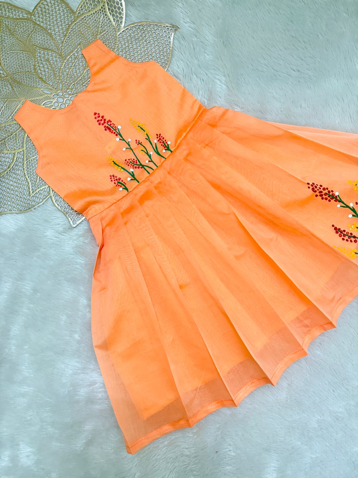 BABY BLOOM CP078-ORANGE HAND PAINTED CHANDERI COTTON FROCK