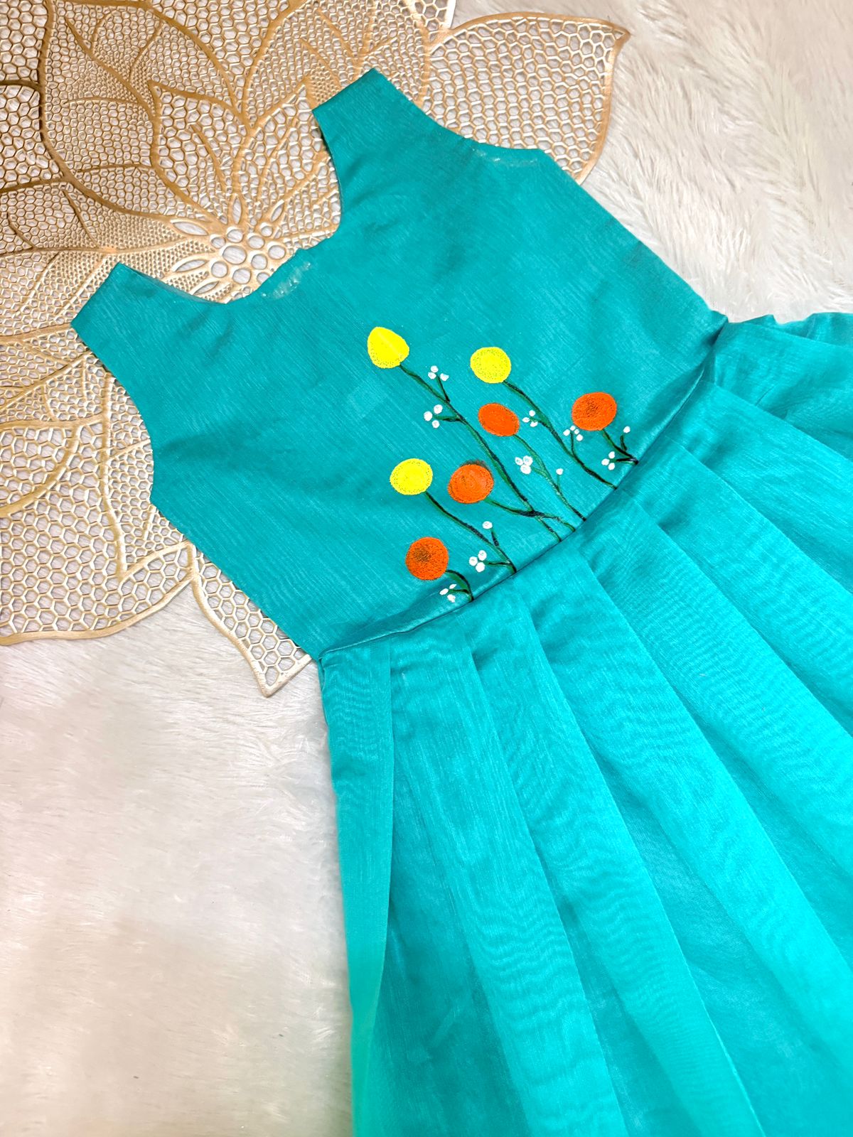 BABY BLOOM CP075-BLUE HAND PAINTED CHANDERI COTTON FROCK