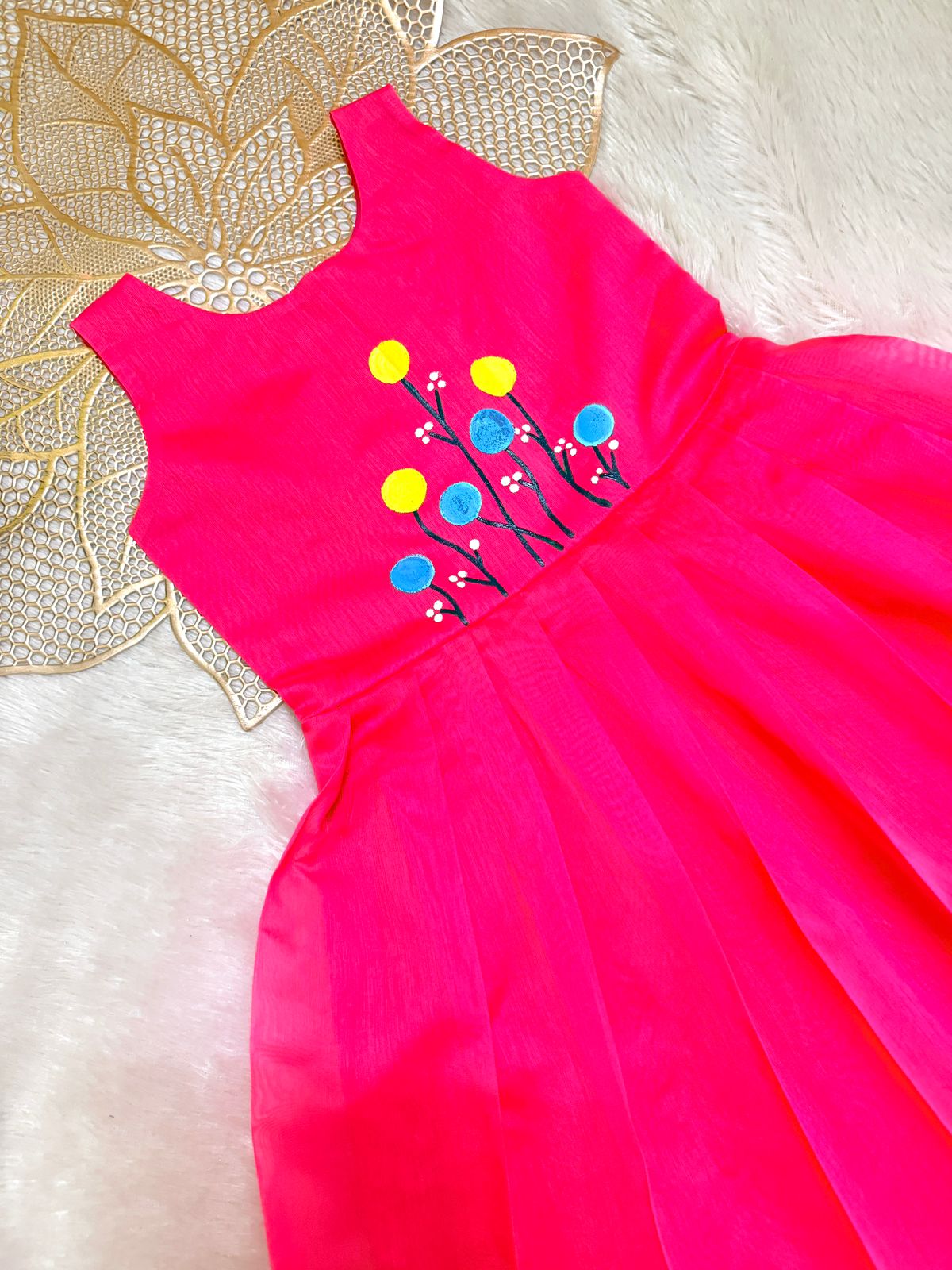 BABY BLOOM CP077-PEACH PINK HAND PAINTED CHANDERI COTTON FROCK