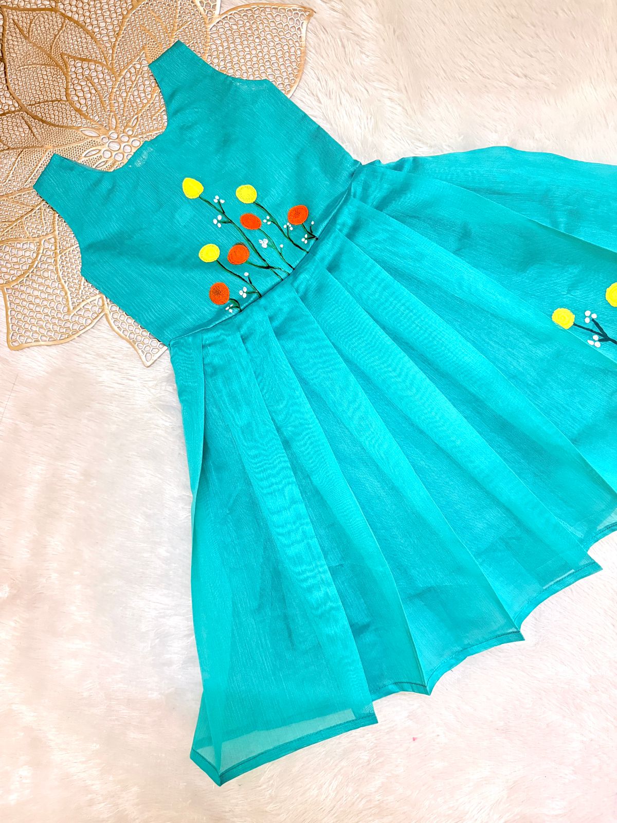 BABY BLOOM CP075-BLUE HAND PAINTED CHANDERI COTTON FROCK