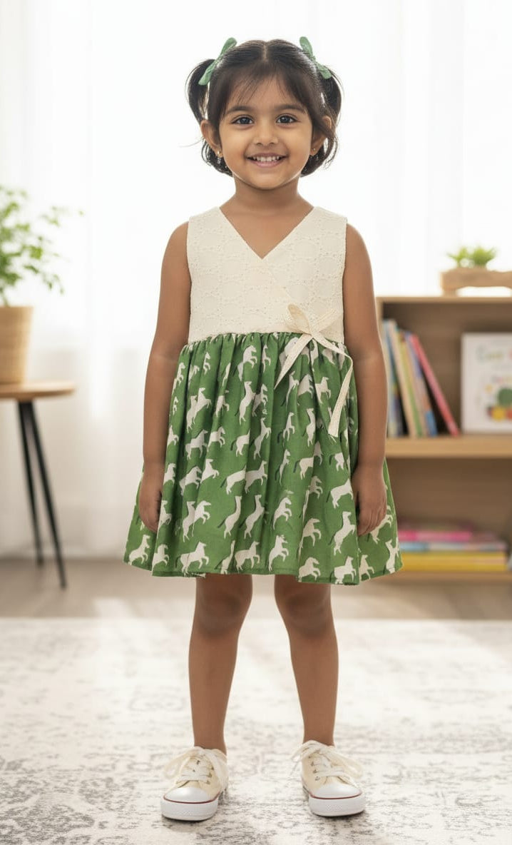 Pongal & Sankranti- CP082 OFFWHITE HAKOBA WITH ANIMAL PRINTED FROCK