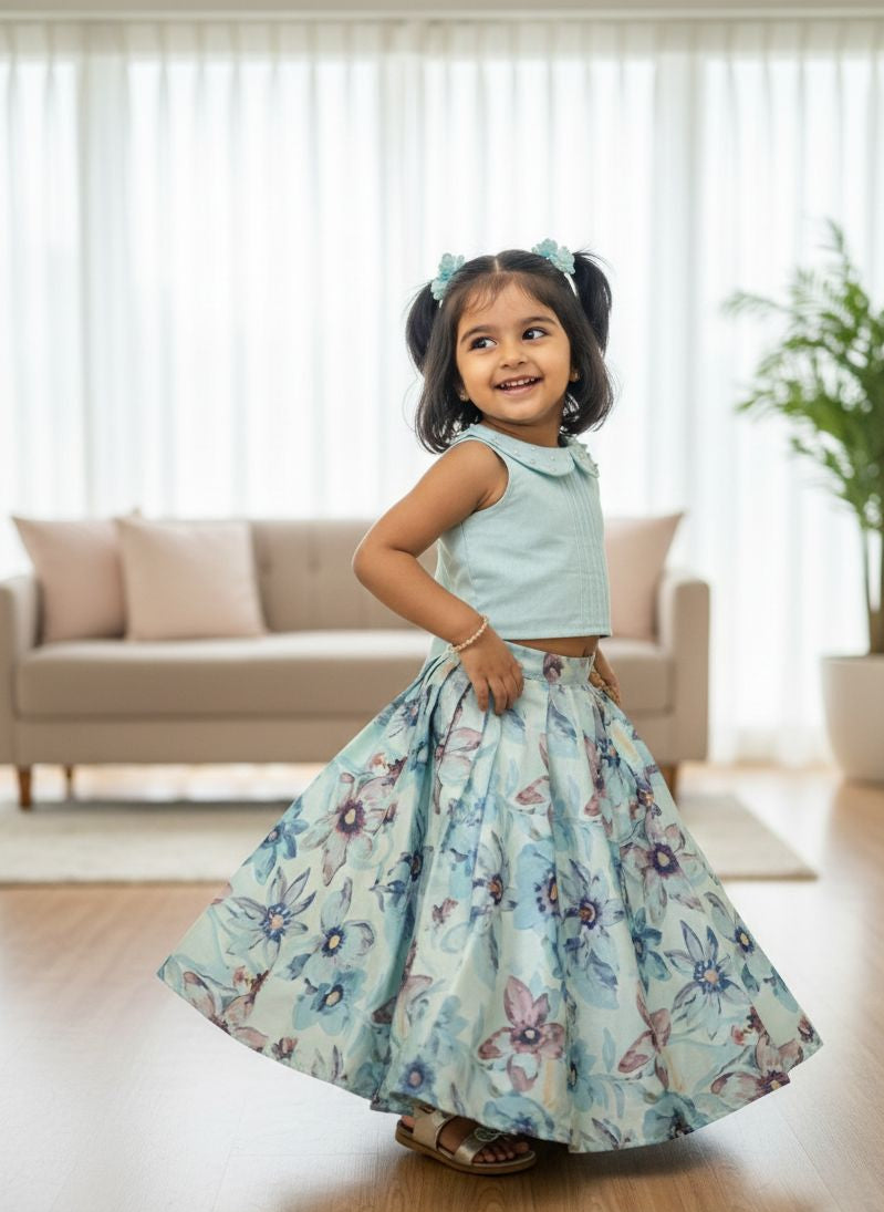 BABY BLOOM-CP091 -ICE BLUE CHINON SKIRT SET