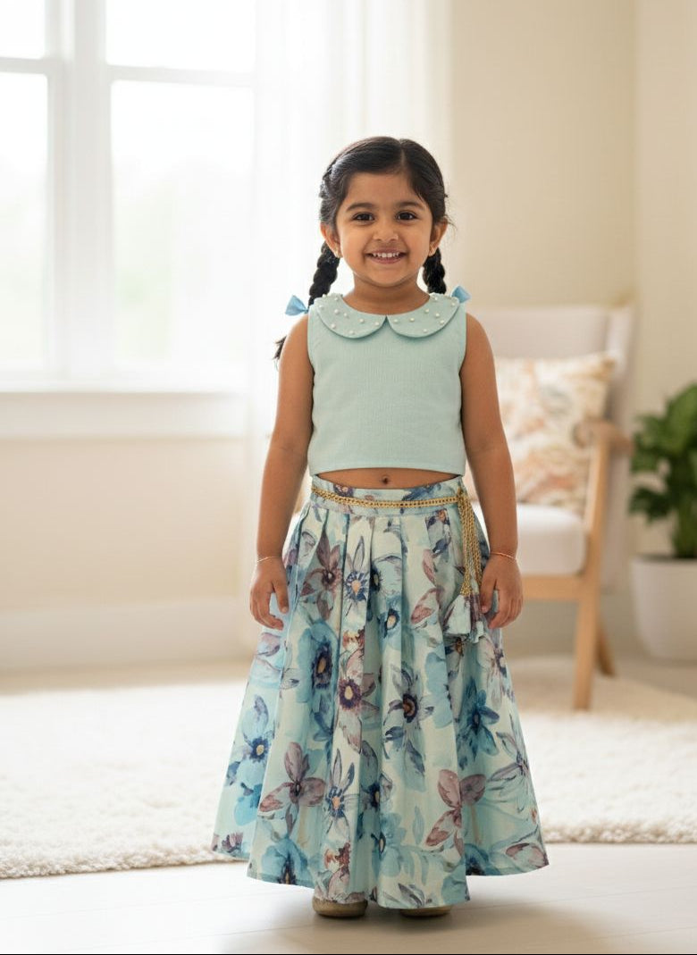 BABY BLOOM-CP091 -ICE BLUE CHINON SKIRT SET