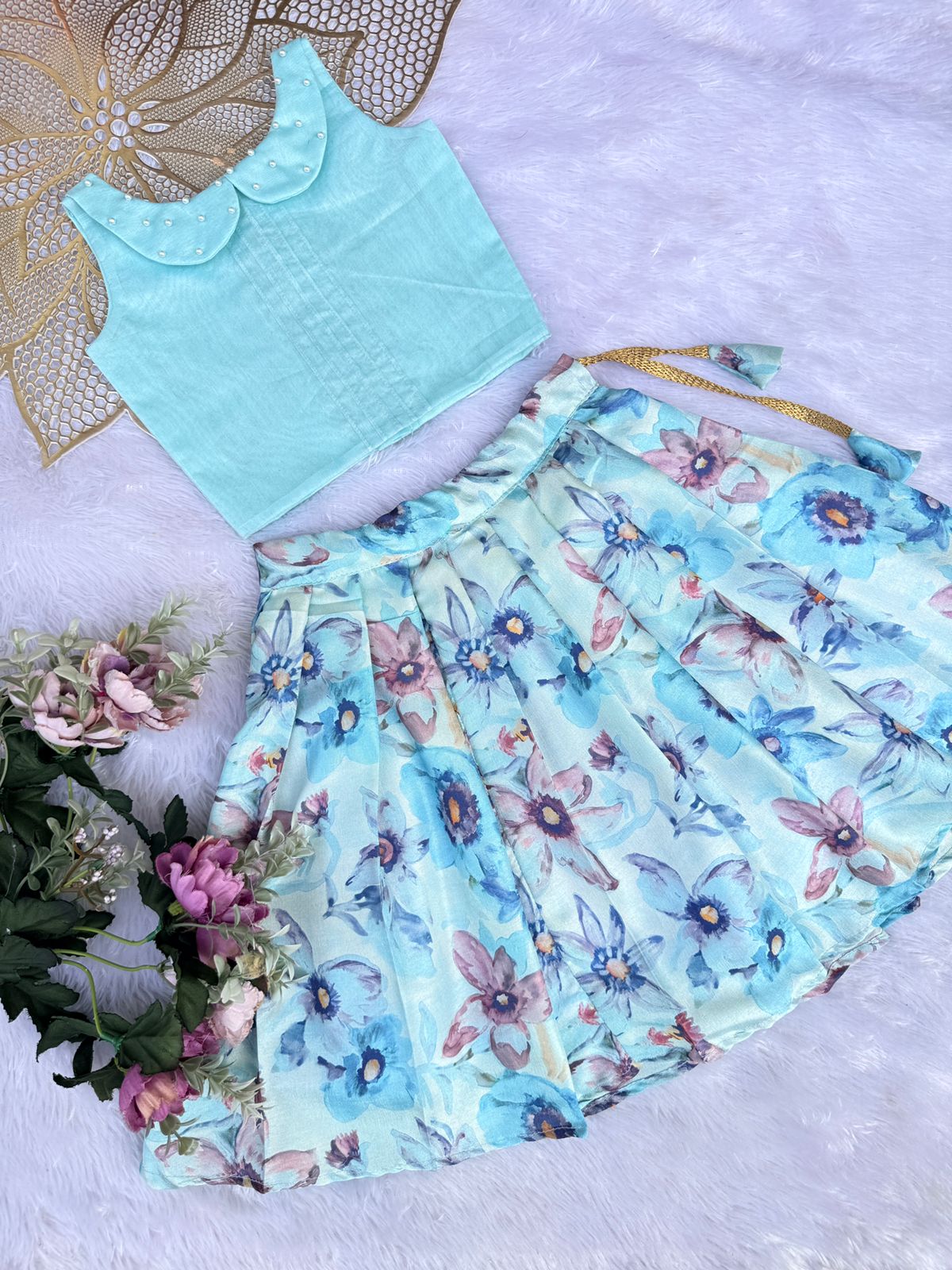 BABY BLOOM-CP091 -ICE BLUE CHINON SKIRT SET
