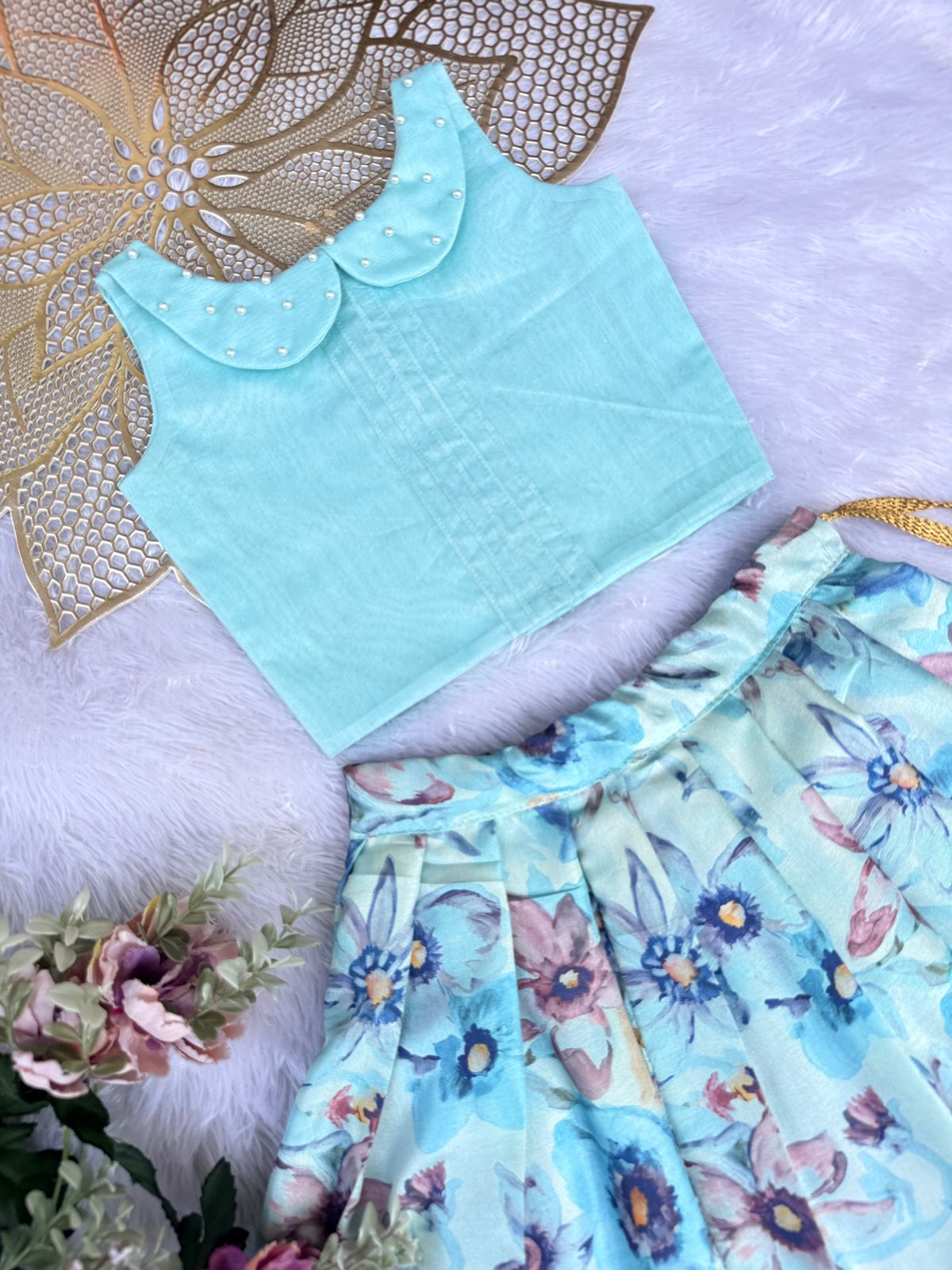 BABY BLOOM-CP091 -ICE BLUE CHINON SKIRT SET