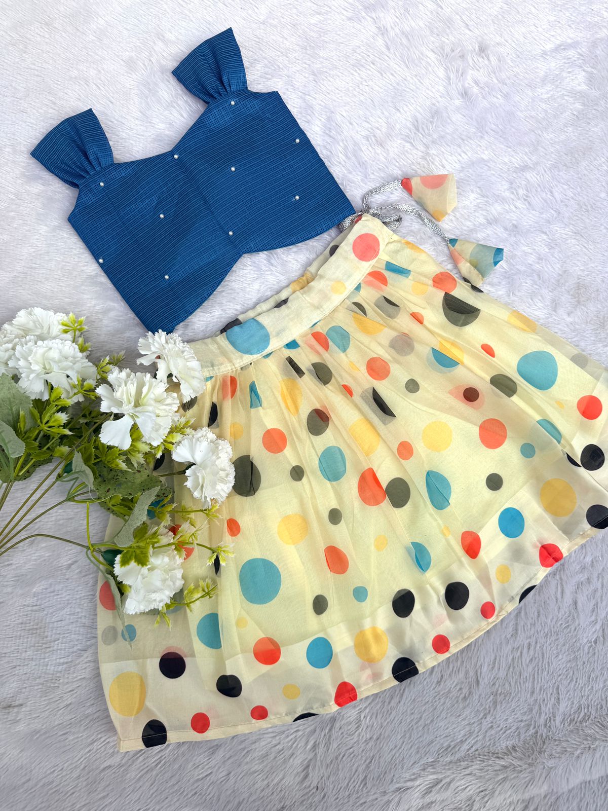BABY BLOOM-CP097-MULTI COLOR  DOTS PRINTED SKIRT SET