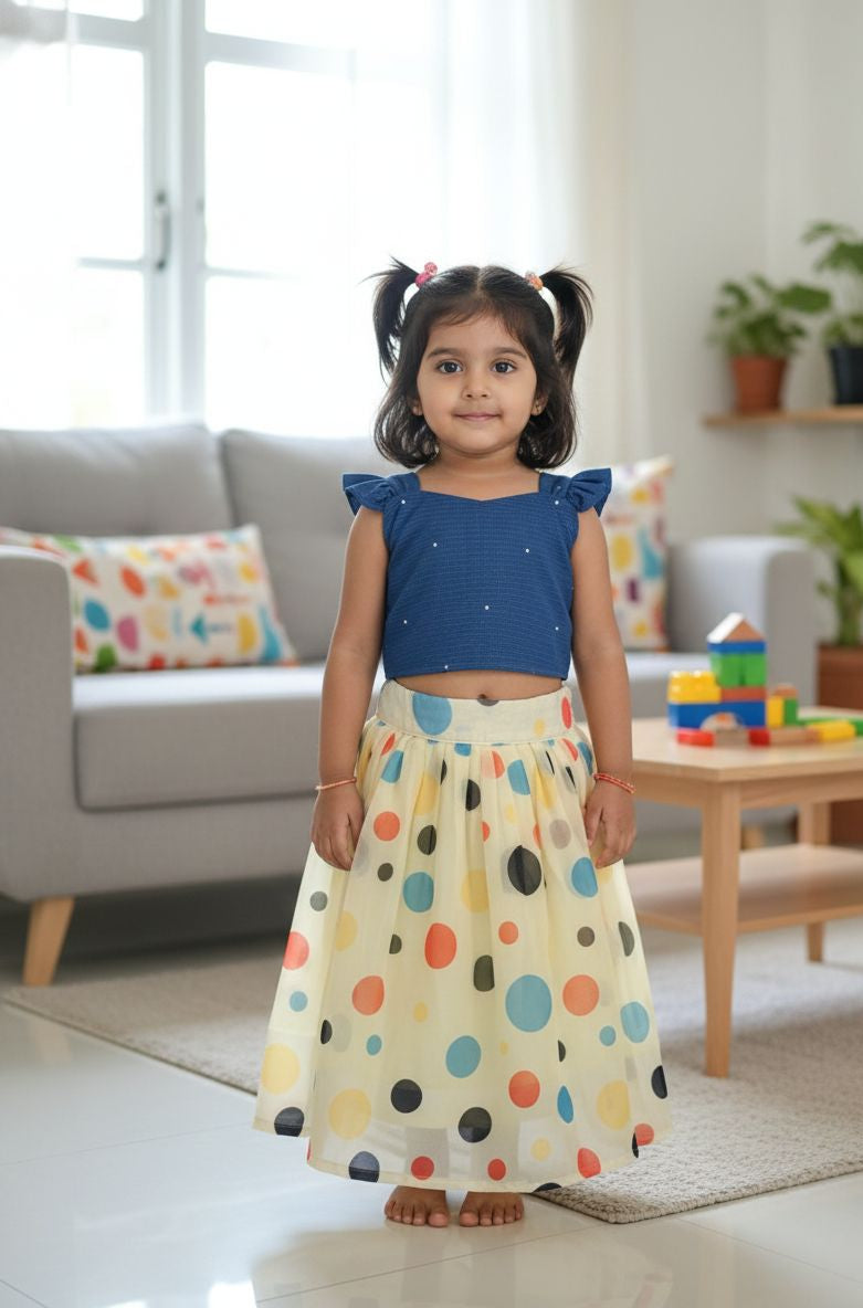 BABY BLOOM-CP097-MULTI COLOR  DOTS PRINTED SKIRT SET