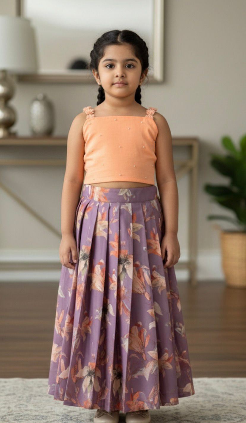 SUMMER CIRCUS-FS002 LAVENDER AND PEACH FLORAL SKIRT SET