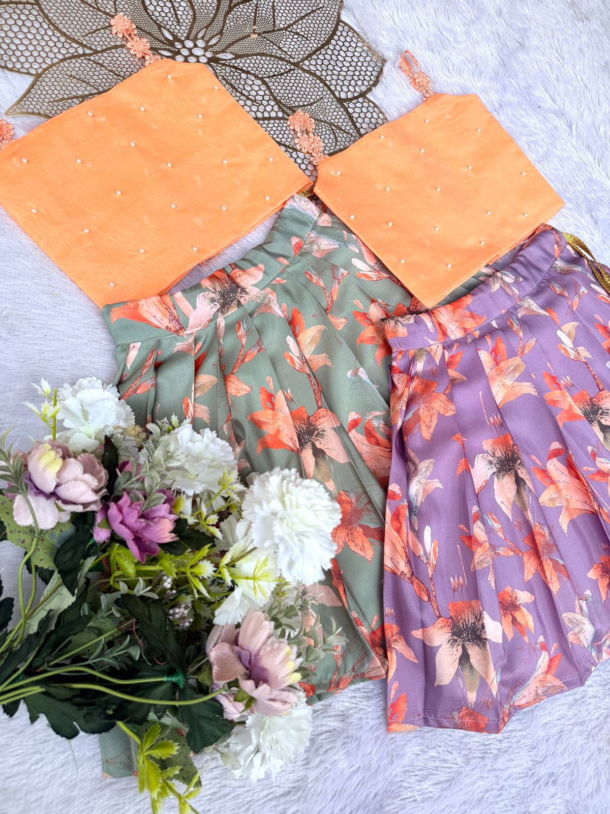 SUMMER CIRCUS-FS002 LAVENDER AND PEACH FLORAL SKIRT SET