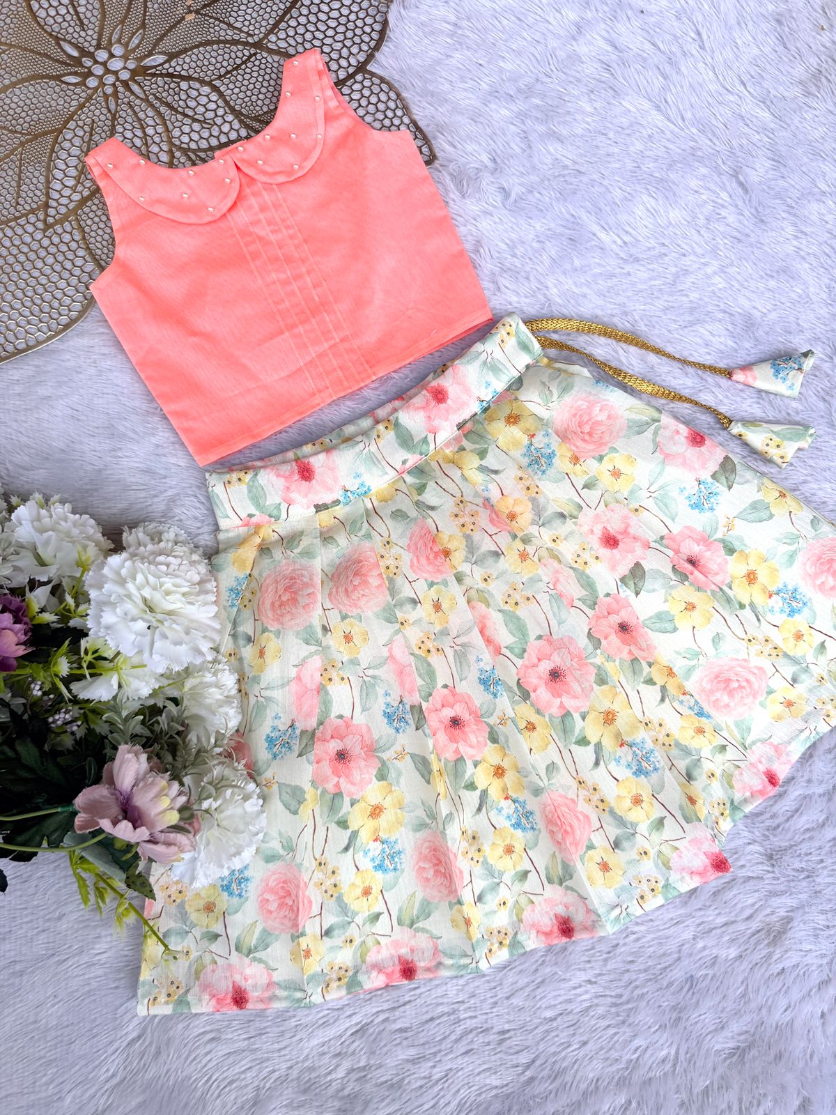 SUMMER CIRCUS-FS006 PEACH MULTICOLOR SKIRT SET